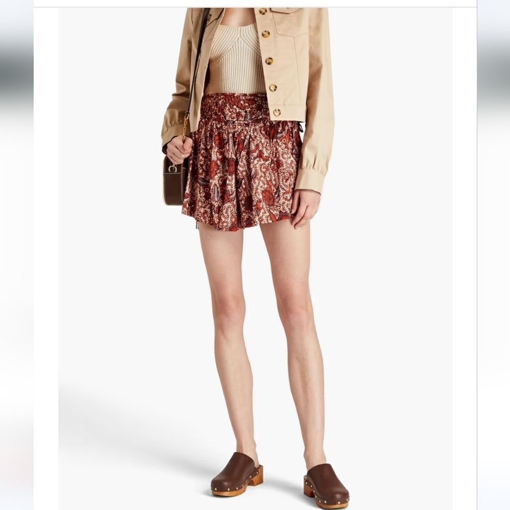 Ulla Johnson Zev women's brown cotton floral boho cottagecore flare Shorts 2